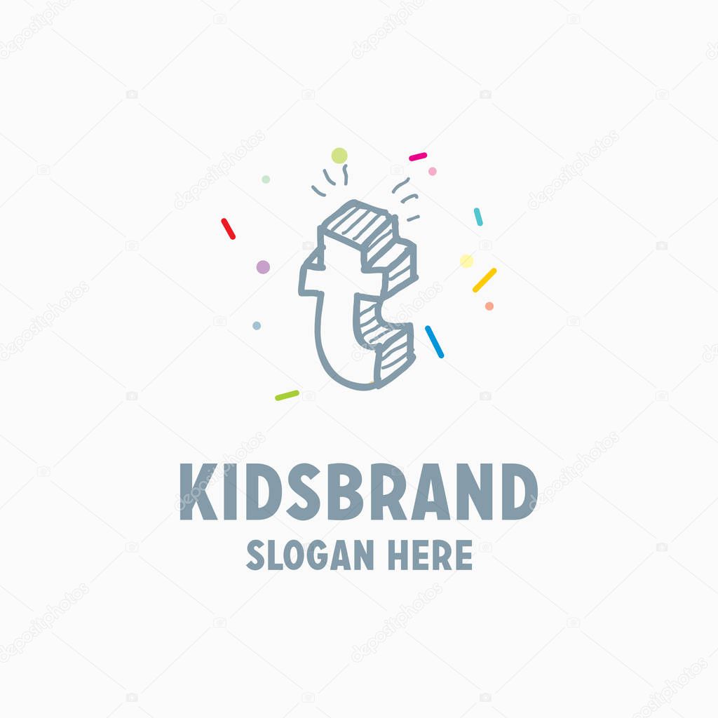 Kids logo template with letter t for posters and school projects