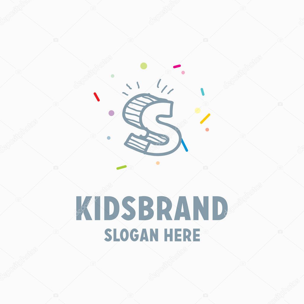 Kids logo template with letter s for posters and school projects