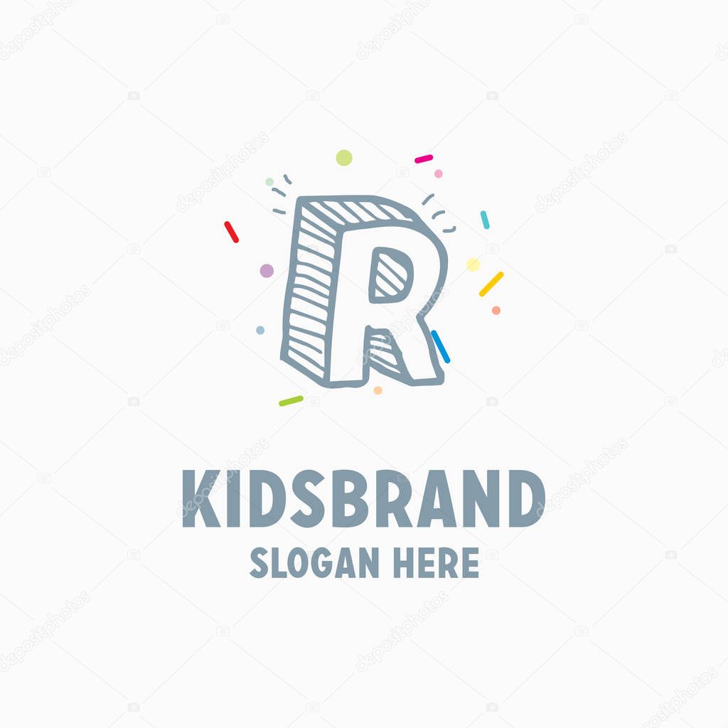 Kids logo template with capital letter R for posters and school projects