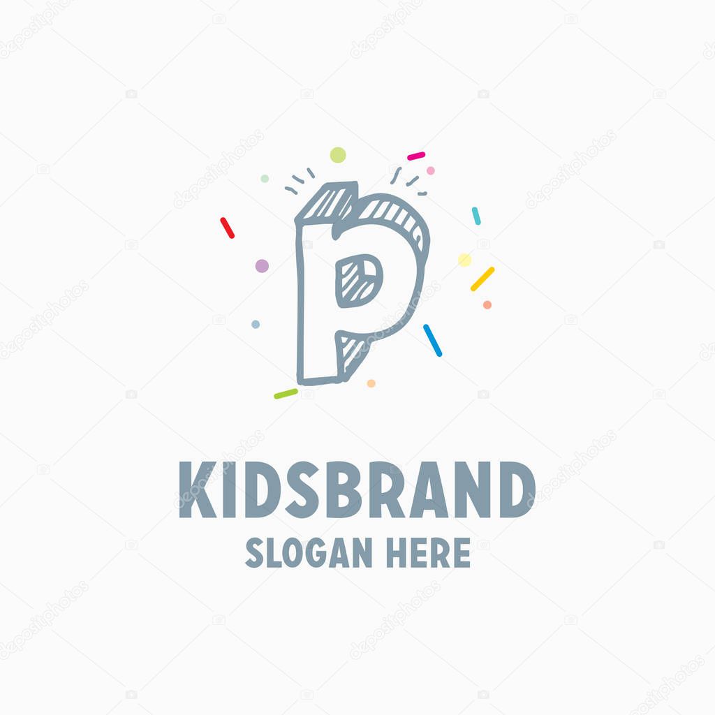 Kids logo template with letter p for posters and school projects