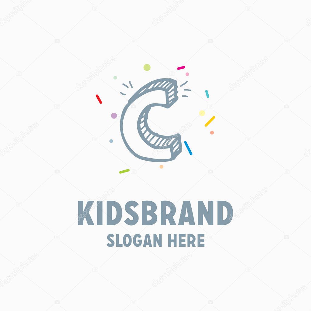 Kids logo template with capital letter C for posters and school projects
