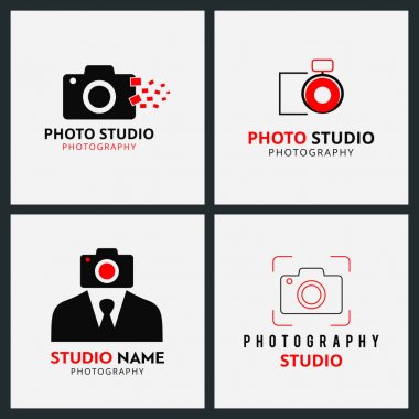 Siyah ve kırmızı simge kümesi için fotoğrafçı