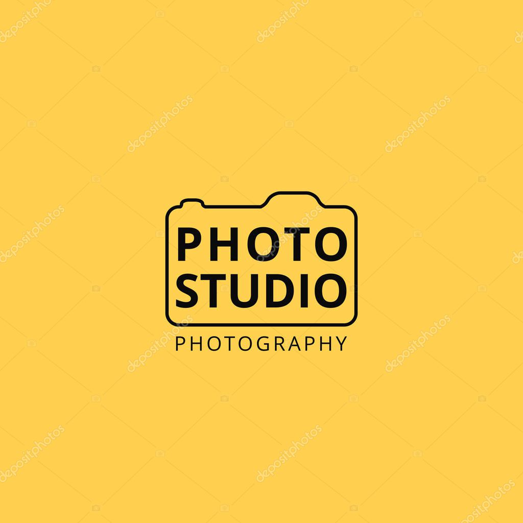 Black camera logo for Photographer on Yellow Background