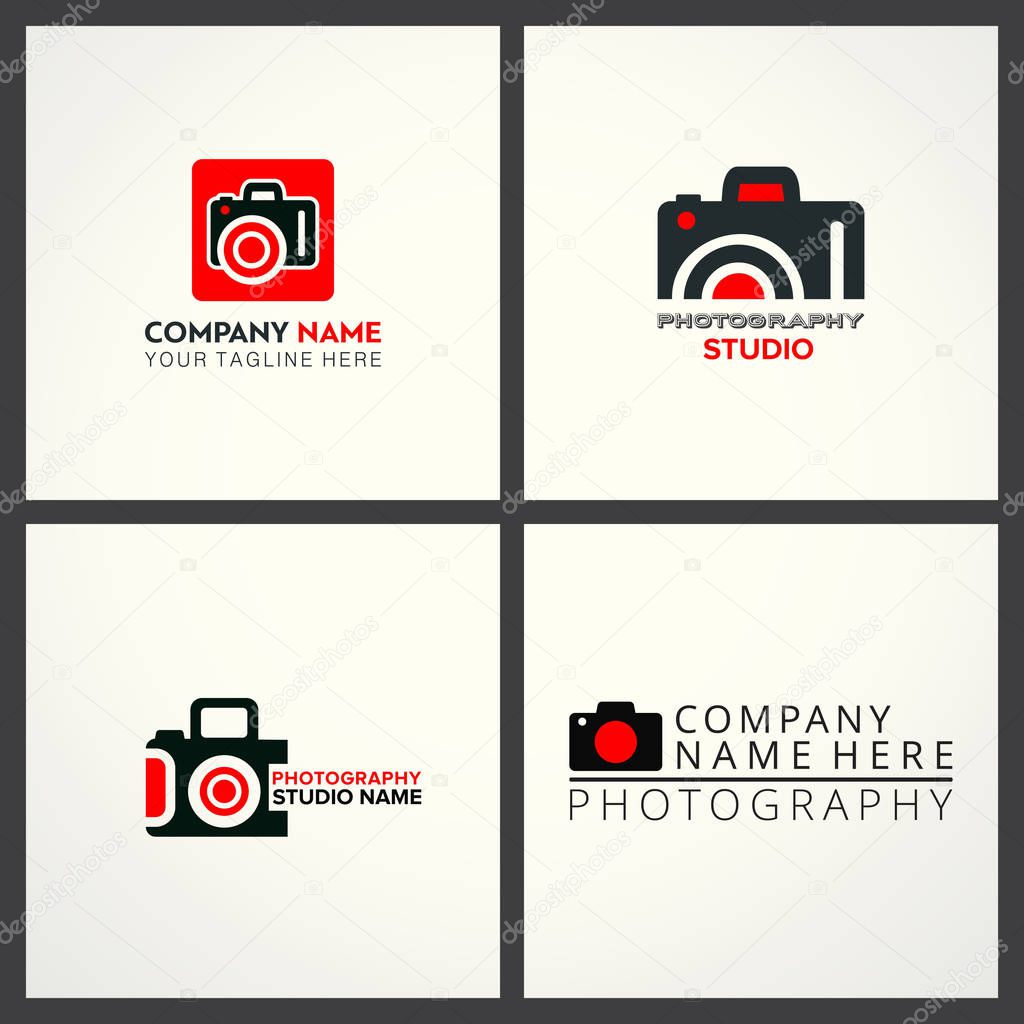 Set of Black and Red Icons for Photographer