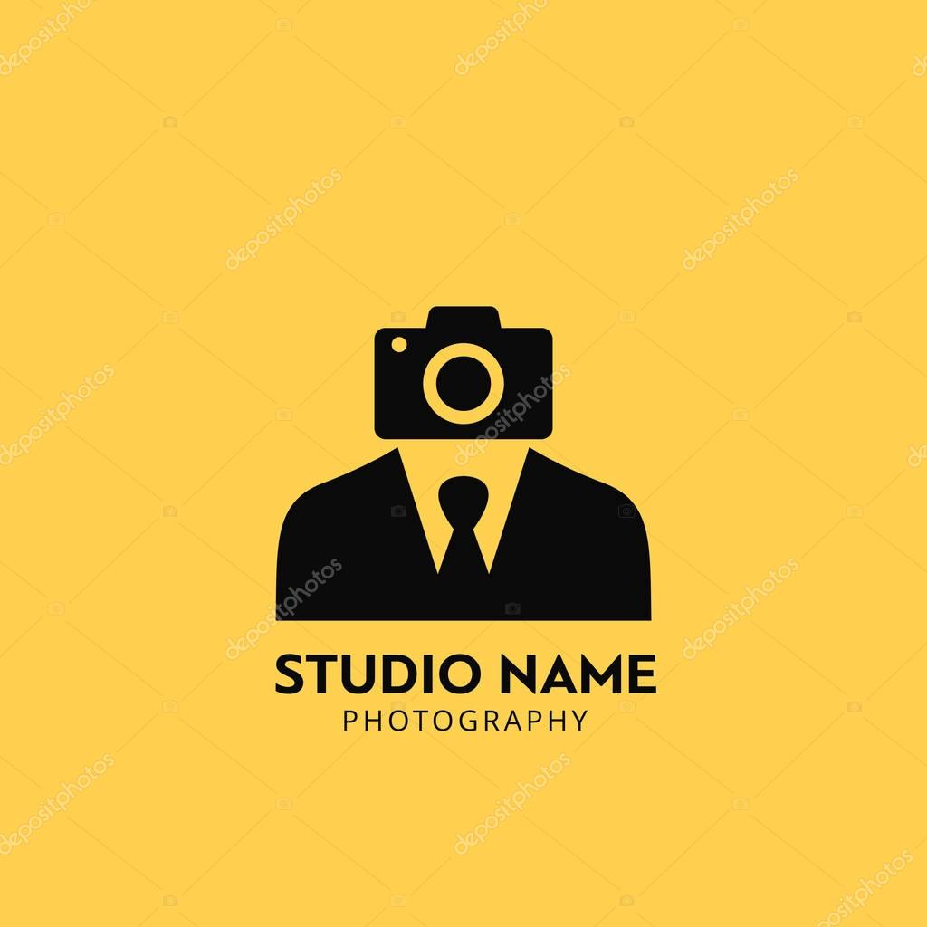 Black camera logo for Photographer on Yellow Background