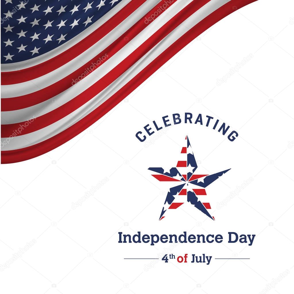 Greeting card for american Independence day with flag, vector, illustration