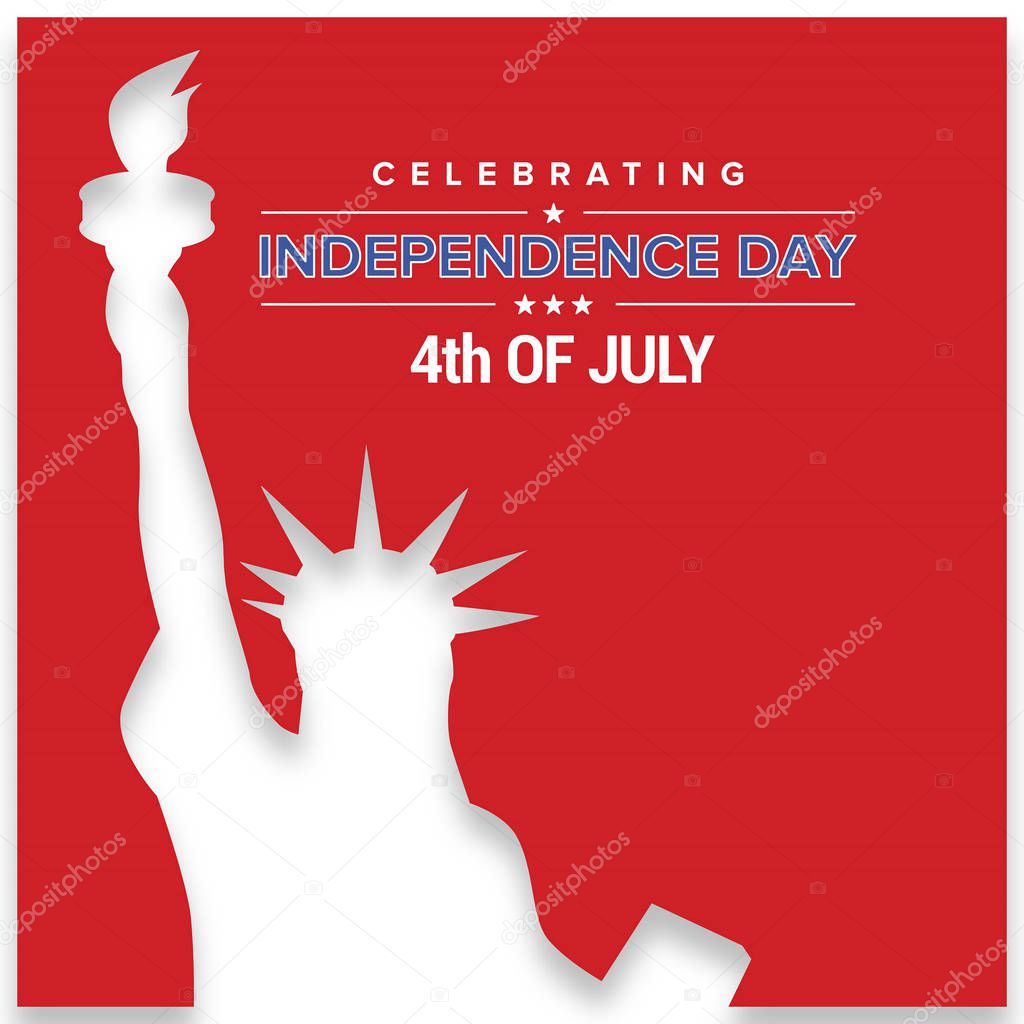 Greeting card for american Independence day with Statue of Liberty, vector, illustration
