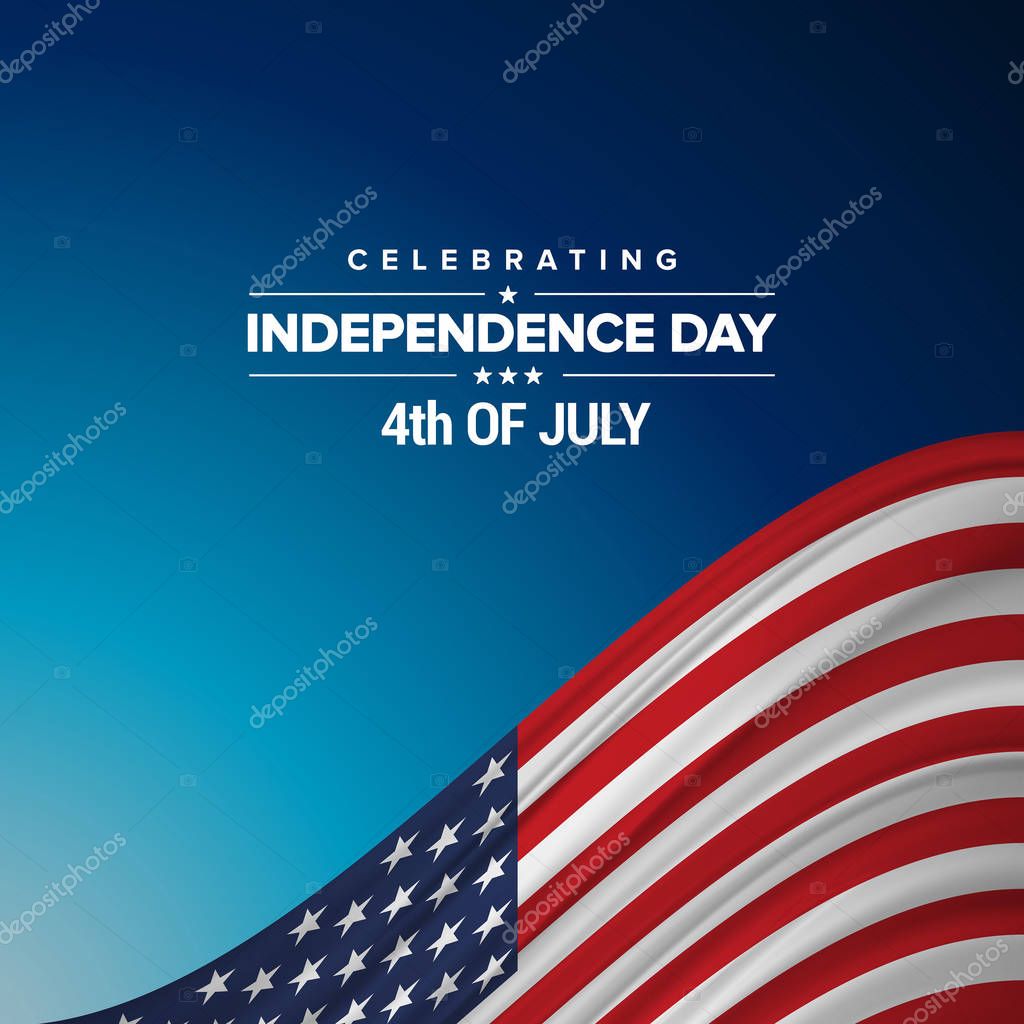 Greeting card for american Independence day with flag, vector, illustration