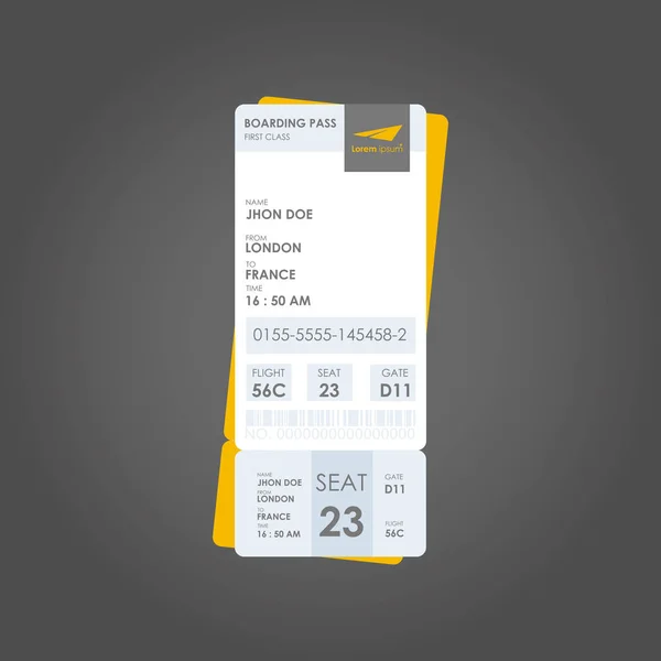 Fehér és sárga beszállókártya — Stock Vector