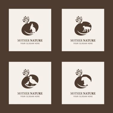 Doğa Ana yazı ile hayvanlar logolar