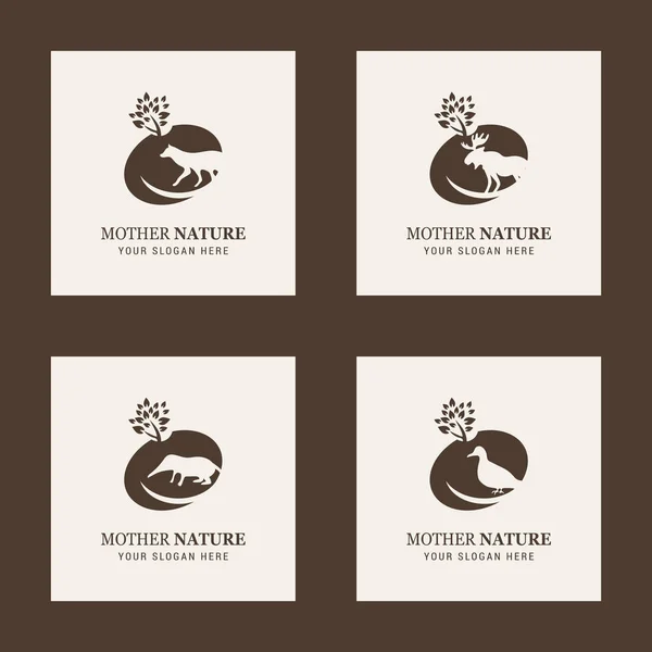 Logotipos animales con letras Madre Naturaleza — Vector de stock