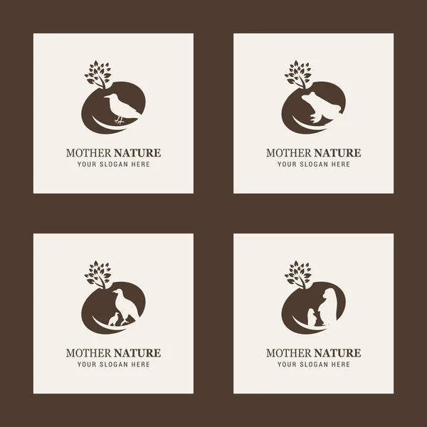 Logotipos animales con letras Madre Naturaleza — Vector de stock