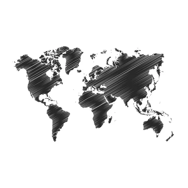 Carte du monde noir gravé — Image vectorielle