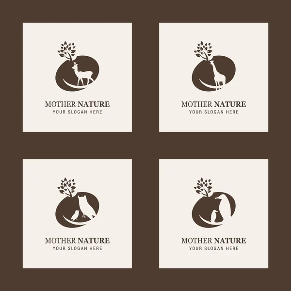 Logotipos de animais com letras Mãe Natureza — Vetor de Stock