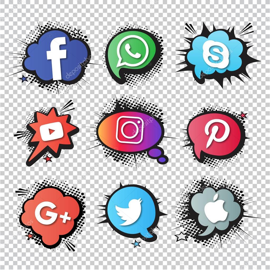 Collection of popular social media logos, vector, illustration