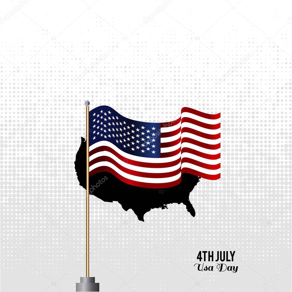 Independence day logo with US flag and map of country, vector, illustration