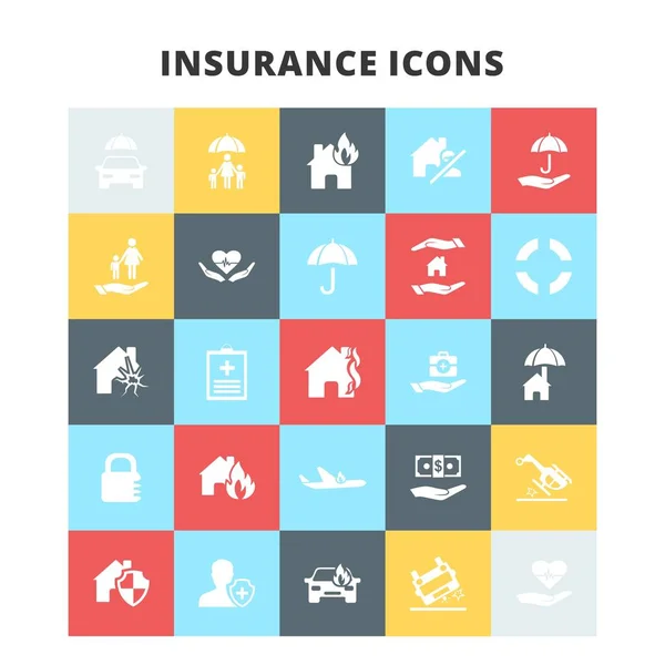 Iconos planos de seguro — Vector de stock