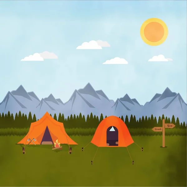 Paysage de camp d'été — Image vectorielle