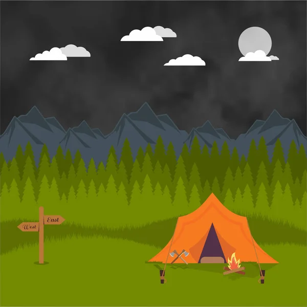 Campamento de verano paisaje — Vector de stock