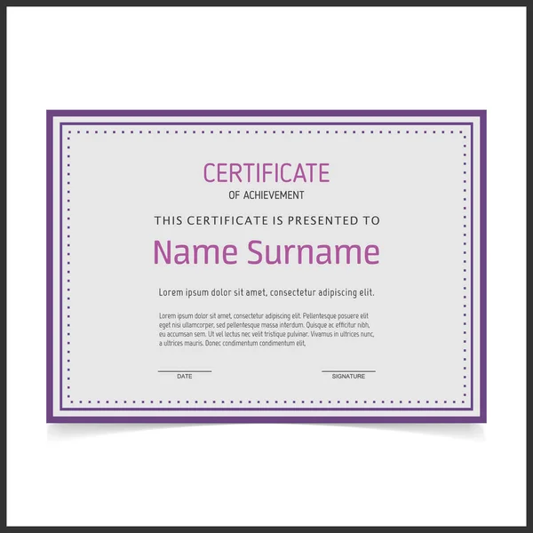 Certificate template with purple borders — Stock Vector