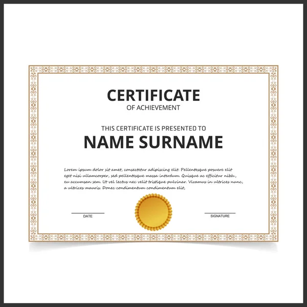 Certificate template with golden design borders — Stock Vector