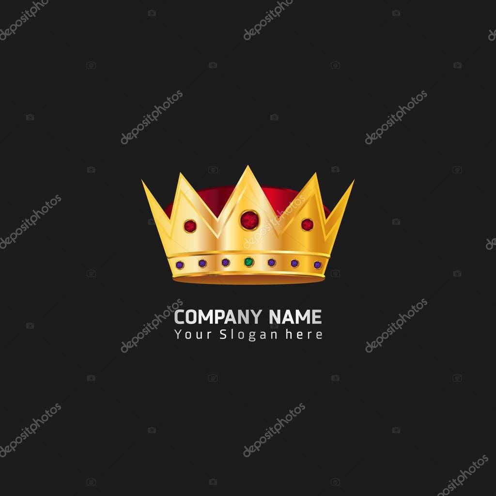 Luxury crown logo and crown monogram. golden gradient crown with red and blue jewels with white text vector on black backgroud