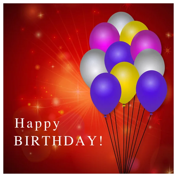 Feliz cumpleaños y tarjeta de felicitación de globos — Vector de stock