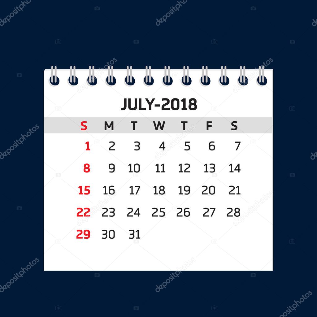july calendar for 2018