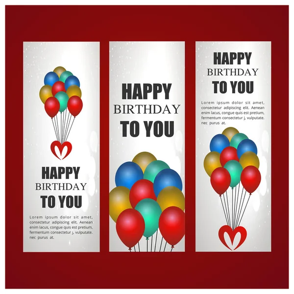 Joyeux anniversaire et carte de vœux de ballons — Image vectorielle
