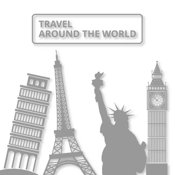 Travel composition with famous world landmarks