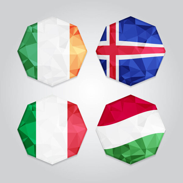 Новые абстрактные многоугольные флаги. Ирландия, Исландия, Италия, Венгрия
