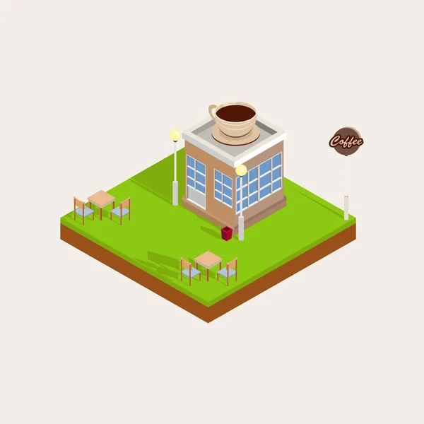 Edificio de café isométrico — Vector de stock