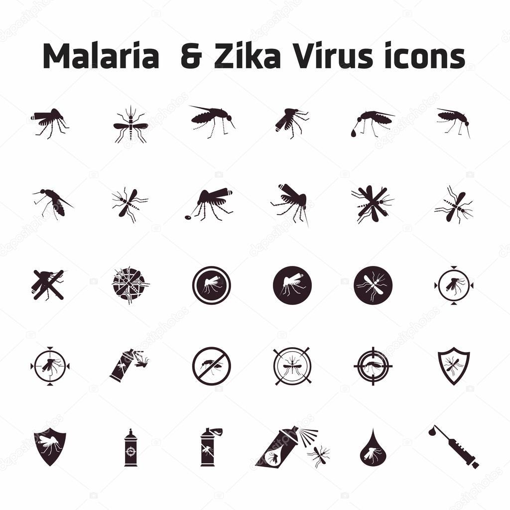 Malaria and Zika Virus Icons Set, vector, illustration