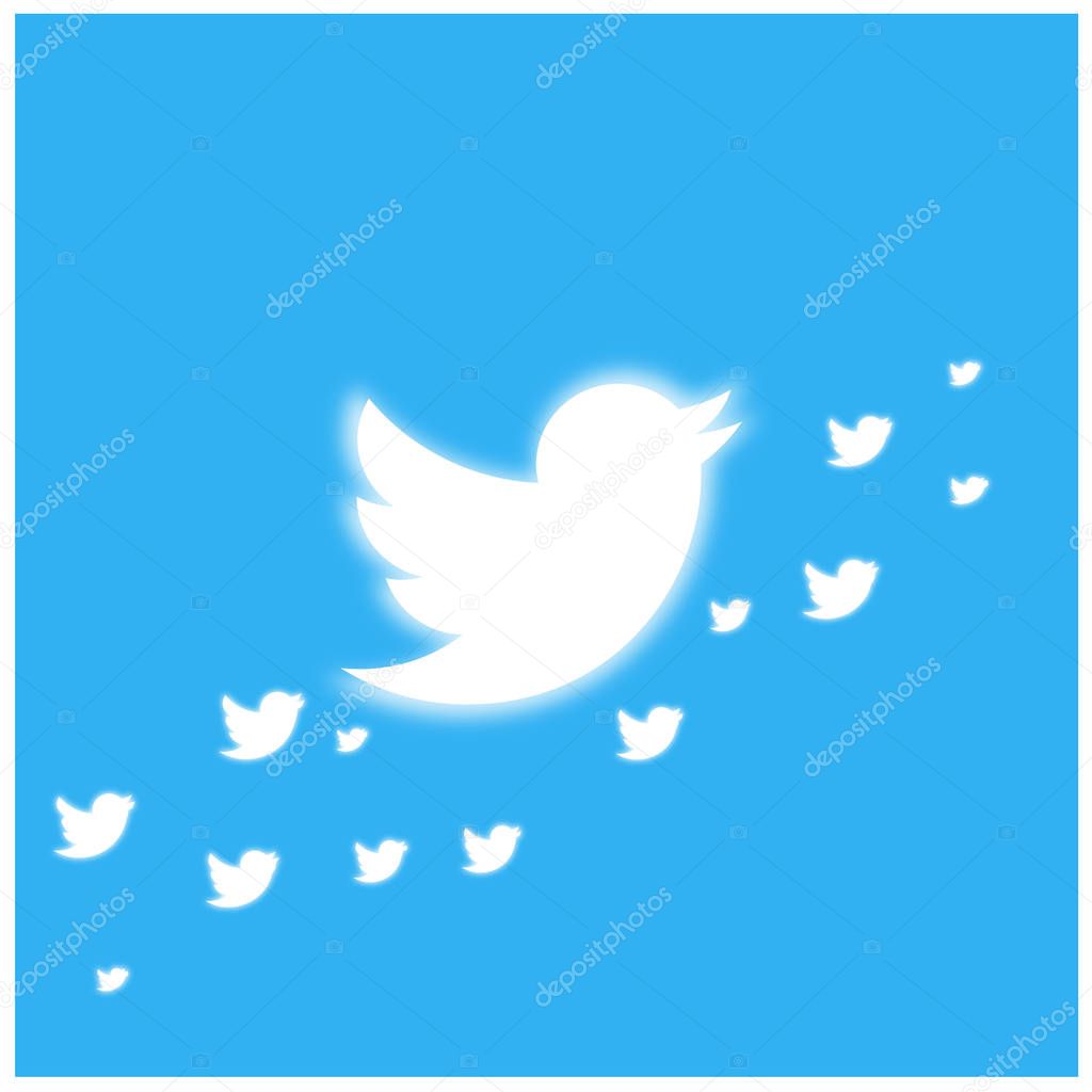 Twitter Bird glowing banner template, vector, illustration
