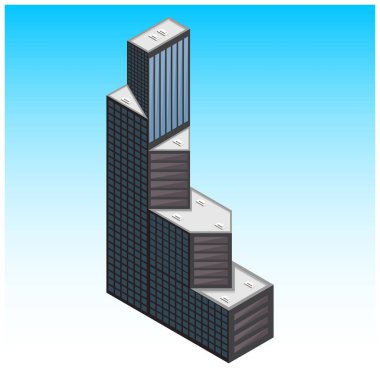 Mavi ve gri izometrik bina