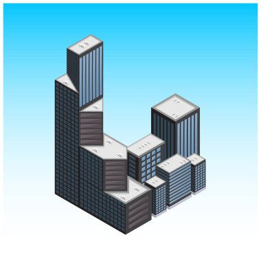 Mavi ve gri izometrik bina 