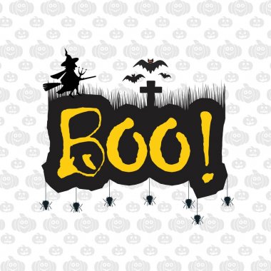 Cadılar Bayramı mesajı Boo metinle yarasalar ve örümcekler