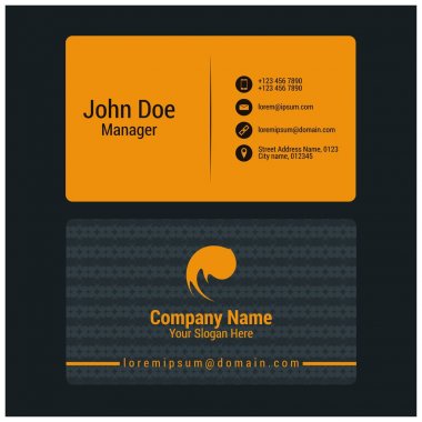 Business card print template with company logo. Black and yellow colors. Clean flat design. Vector illustration. Business card mockup on grey background clipart svg vector 