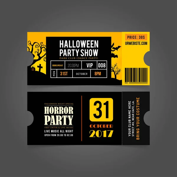 Eintrittskarten für Halloween-Party — Stockvektor