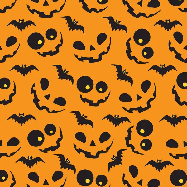Padrão de Halloween com abóboras e morcegos laranja — Vetor de Stock