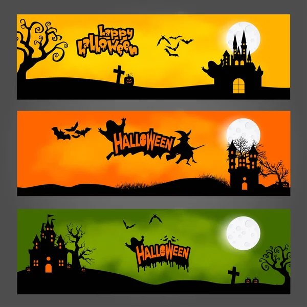 Joyeux Halloween bannières colorées — Image vectorielle