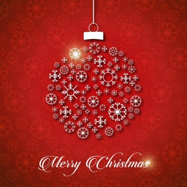 Top şeklinde kar taneleri ile boyalı tatil tipografi ile Noel tebrik kartı