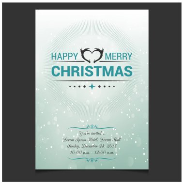 Noel kar ile yeşilimsi mavi renk arka plan üzerinde yaratıcı tipografi ve davet metin davetiyeli