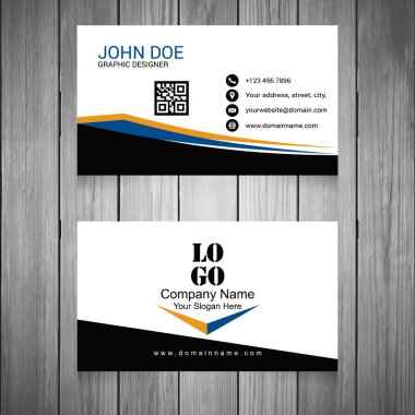 Qr kod ile ahşap arka plan üzerinde siyah ve beyaz soyut kartvizit