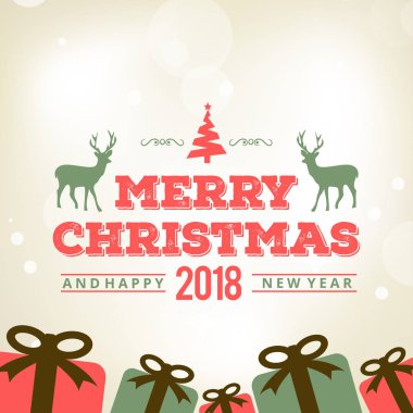 Boyalı tatil tipografi ve geyik ile Noel tebrik kartı 