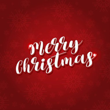 Boyalı tatil tipografi ve kırmızı zemin üzerine kar taneleri ile Noel tebrik kartı 