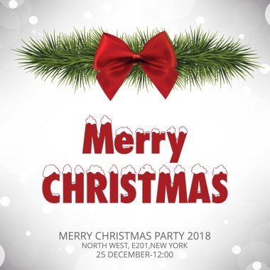 Boyalı tatil tipografi ve köknar dalı yay ile Noel tebrik kartı 