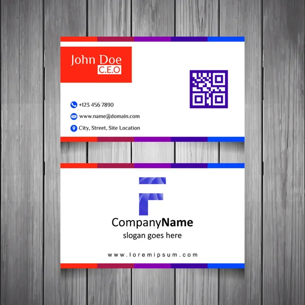 Πολύχρωμη Αφηρημένη Επαγγελματική Κάρτα Στο Ξύλινο Φόντο Λογότυπο Code Και — Διανυσματικό Αρχείο