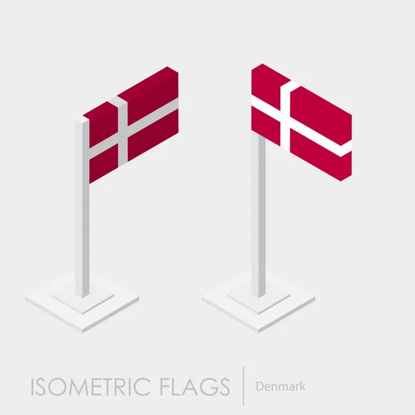 Яскраві Данії Прапори Ізометричної Стиль Вектор Ілюстрація — стоковий вектор