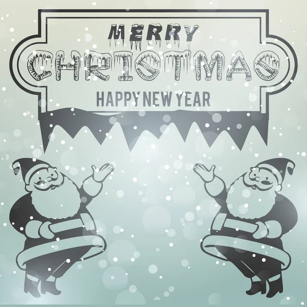 Christmas Greeting card with painted holiday typography and two santa clauses